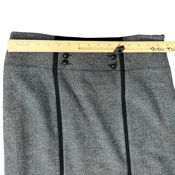 Alberto Makali Black Herringbone A-Line Pleated Button Detail Midi Skirt Size 14 - Picture 2 of 5